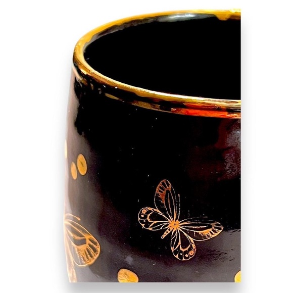Gold Butterflies on Black Pottery Vase, Pen-Pencil or Makeup Brush Holder - Picture 4 of 11